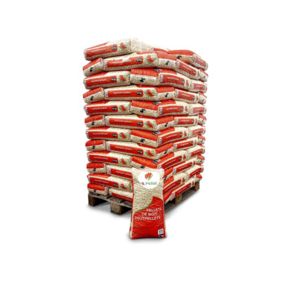 Pallet EN+A1 gecertificeerde B.PELLET hardhoutpellets in 72 zakken van 15 kg.